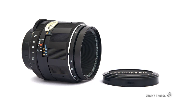 A photo of the Super-Multi-Coated Macro Takumar 50mm f4 lens.