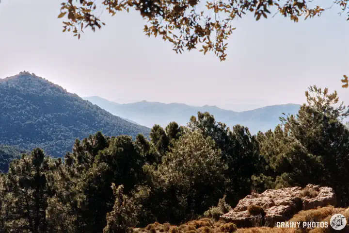 A colour film landscape photo of the Sierras de Cazorla, Segura y las Villas